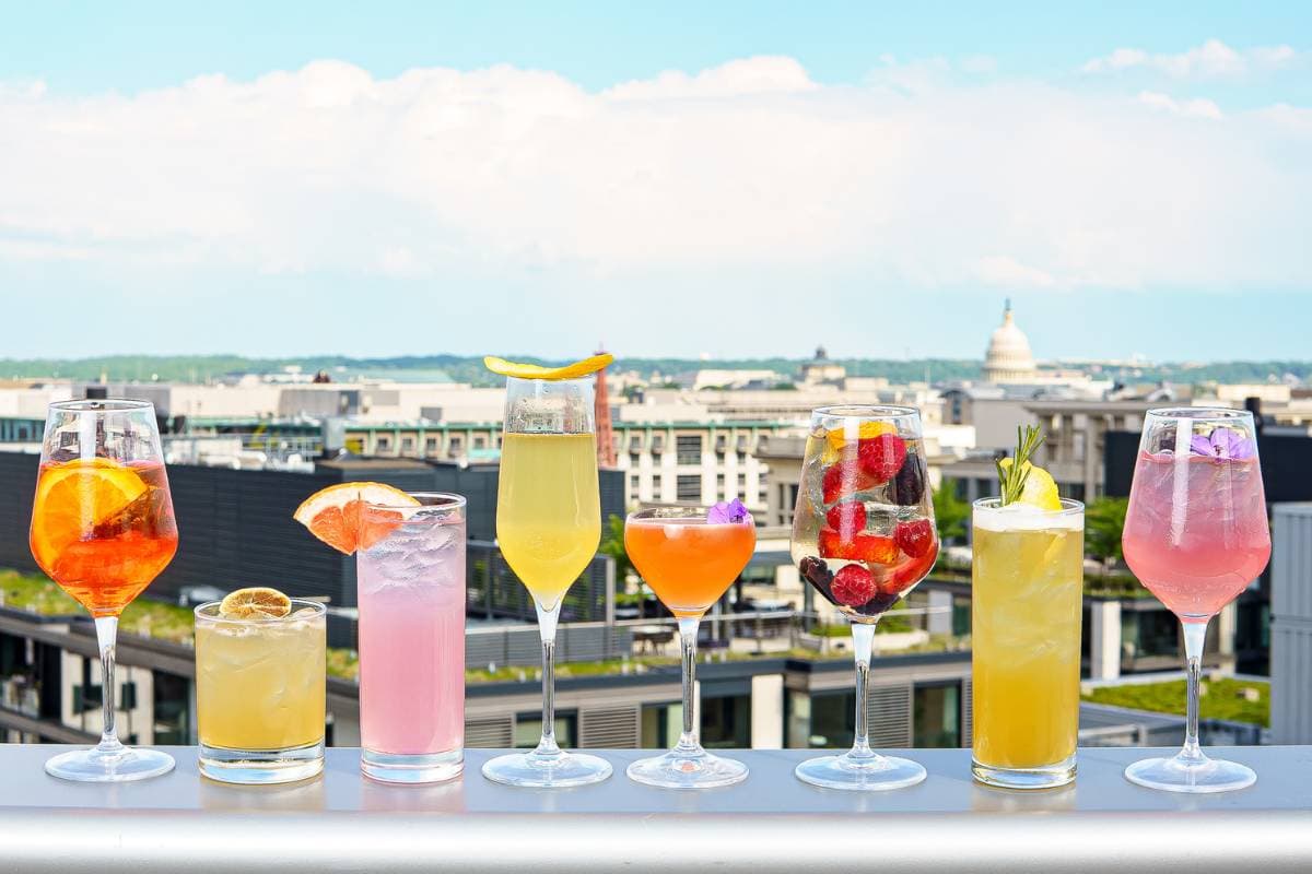 Rooftop bar with DC skyline